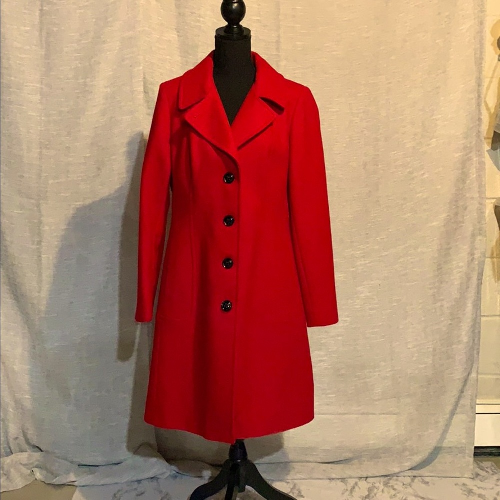 Red Anne Klein Single Breasted Peacoat Coat